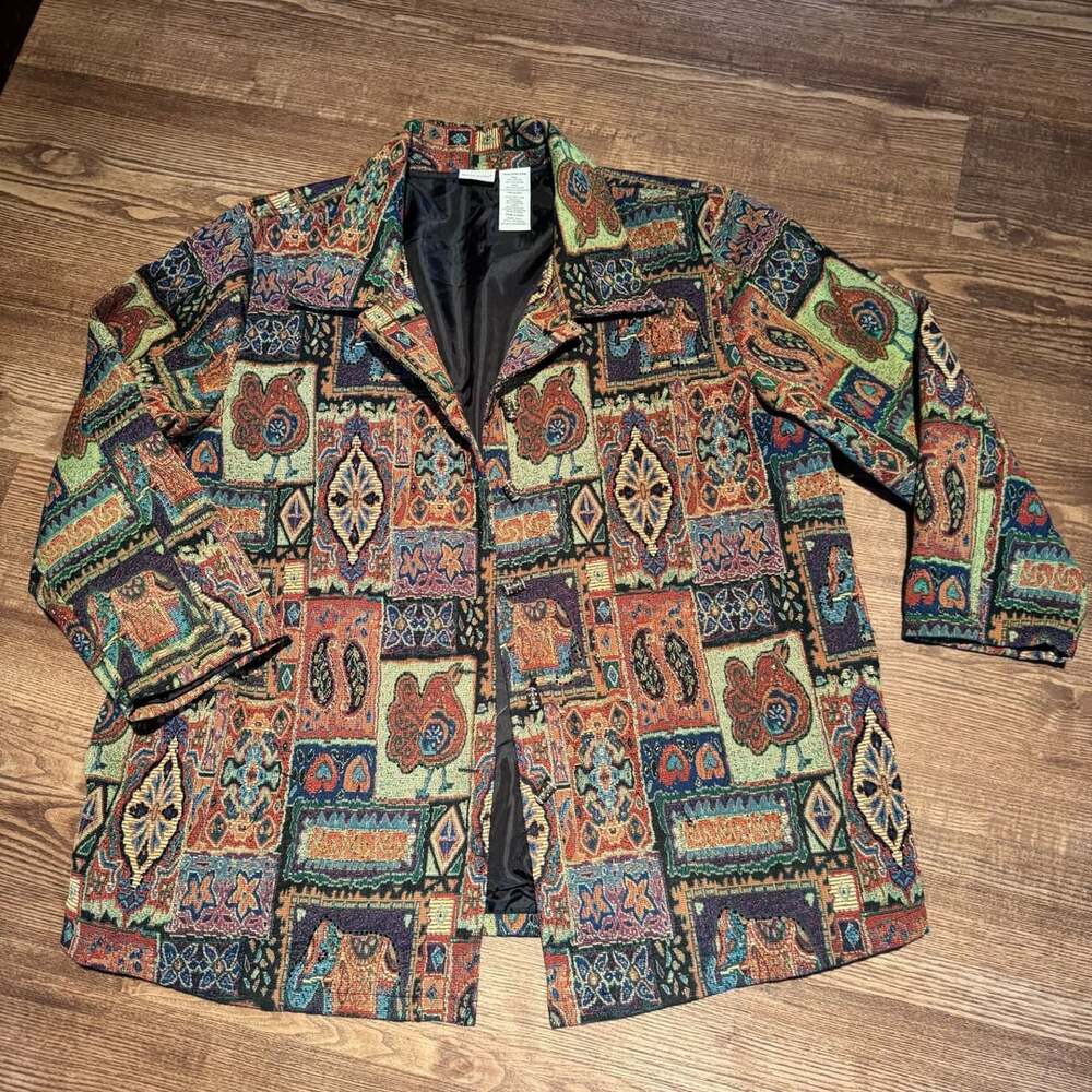 White Stag Plus Tapestry Jacket 22W/24W Beaded Boho Western Country - Picture 2 of 12